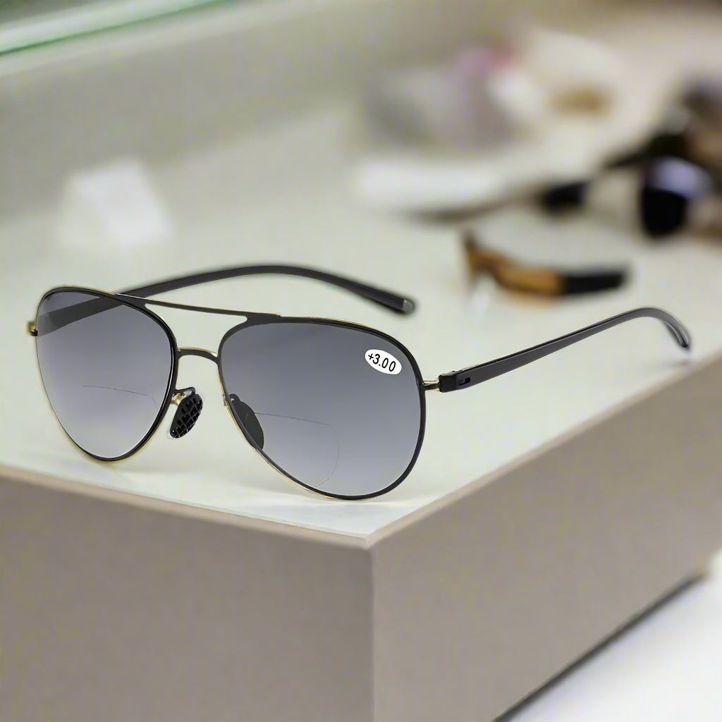 Aristotle Men's Bifocal Reading Glasses - Trendy Double Bridge Sunglasses-Modavendi