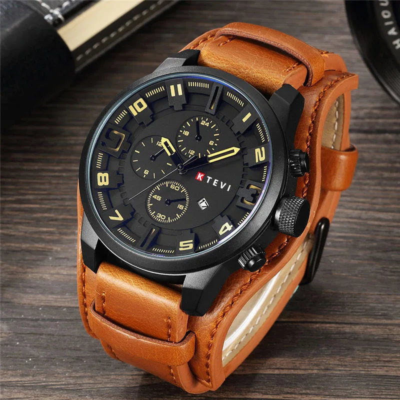 Nauru Classic Men's Quartz Watch - Large Dial with Leather Strap