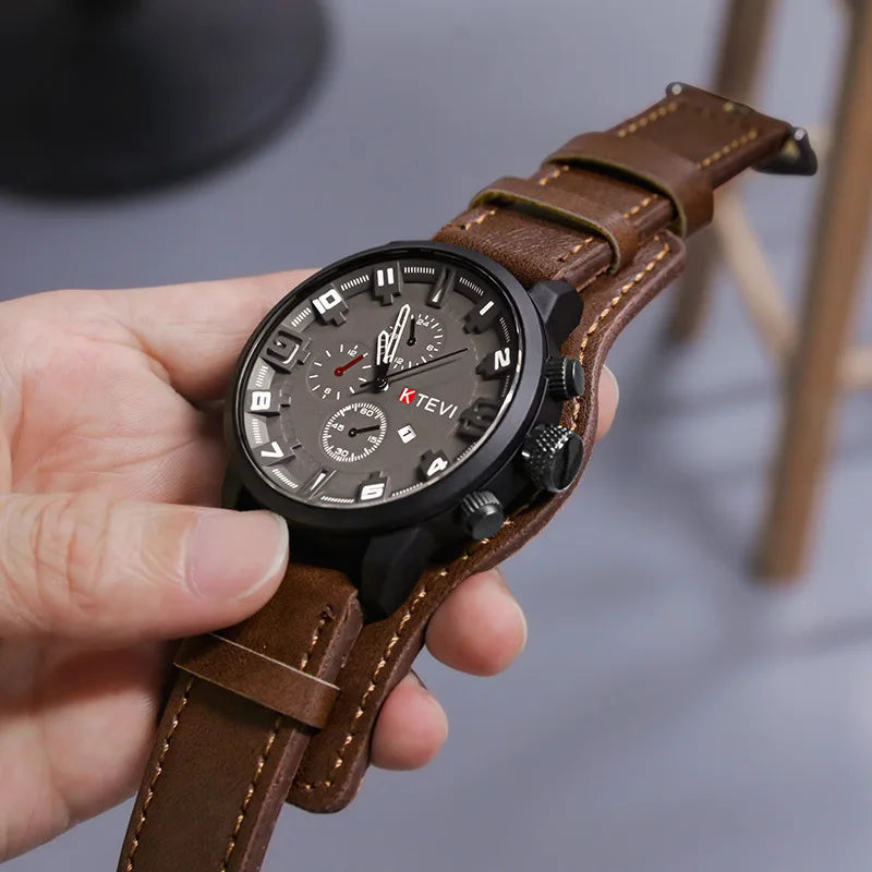 Nauru Classic Men's Quartz Watch - Large Dial with Leather Strap
