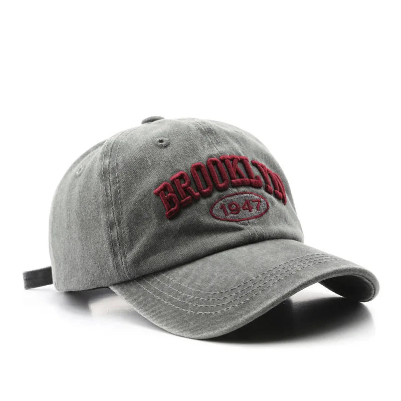 Adjustable Cotton Baseball Cap for Men with Vintage Brooklyn Letter Embroidery