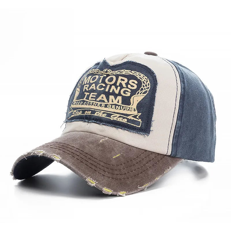 Men's Motor Racing Snapback Cap | Distressed Cotton Baseball Hat