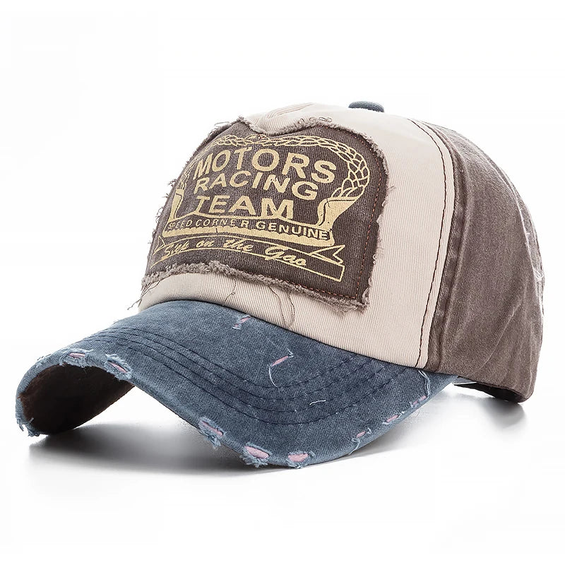 Men's Motor Racing Snapback Cap | Distressed Cotton Baseball Hat