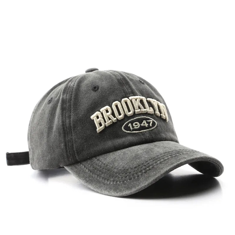 Adjustable Cotton Baseball Cap for Men with Vintage Brooklyn Letter Embroidery