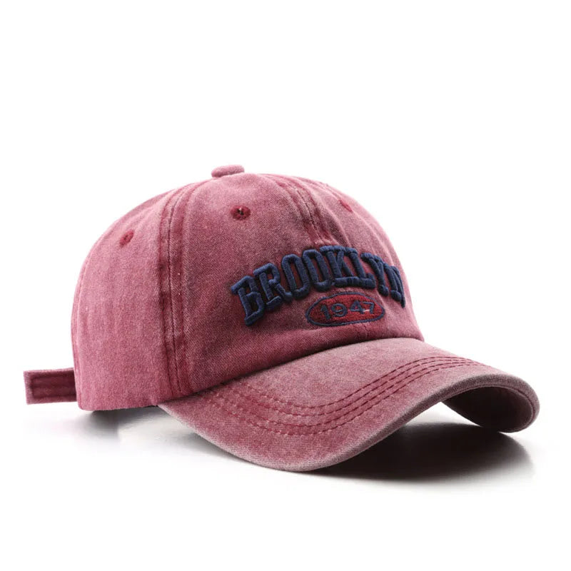 Adjustable Cotton Baseball Cap for Men with Vintage Brooklyn Letter Embroidery