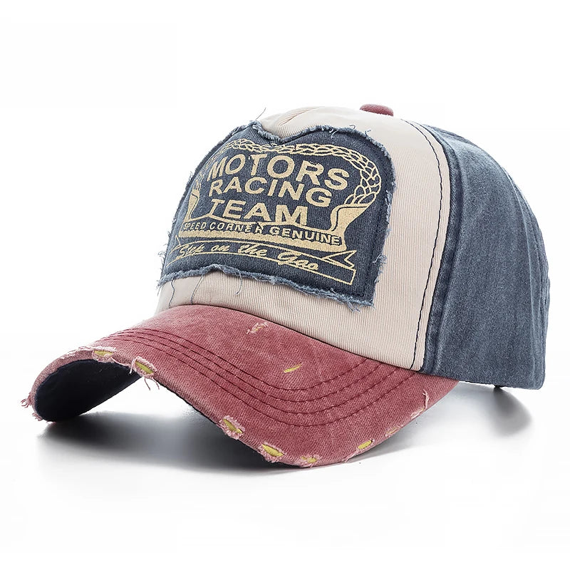 Men's Motor Racing Snapback Cap | Distressed Cotton Baseball Hat