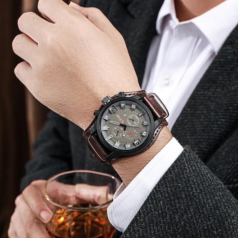 Nauru Classic Men's Quartz Watch - Large Dial with Leather Strap