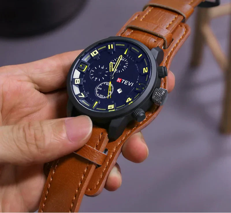 Nauru Classic Men's Quartz Watch - Large Dial with Leather Strap