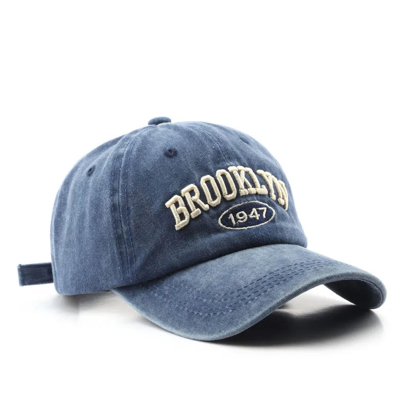 Adjustable Cotton Baseball Cap for Men with Vintage Brooklyn Letter Embroidery