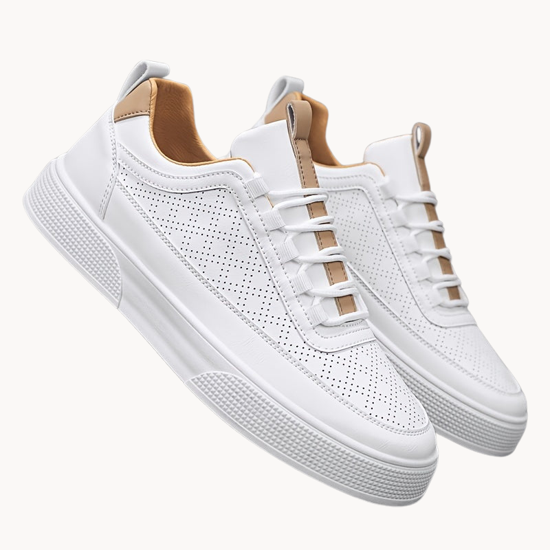 Bradley Men's Leather Sneakers - Trendy Perforated Style with Comfortable Cushioned Sole