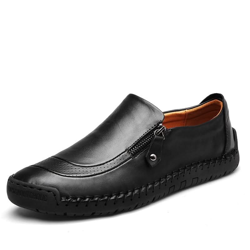 Archibald | Classic Black Leather Moccasin Shoes for Men with Zipper