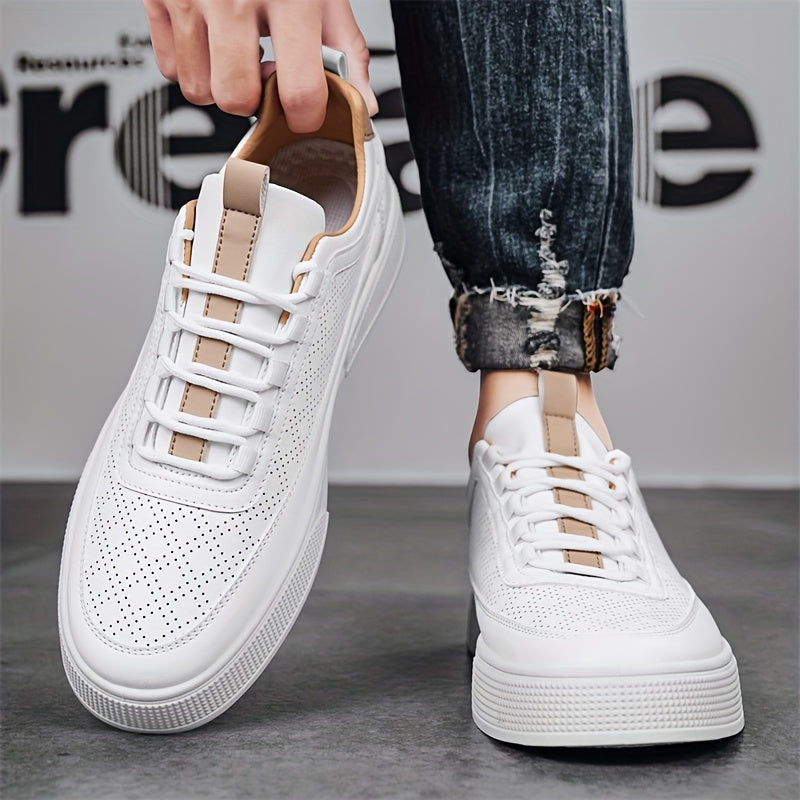 Bradley Men's Leather Sneakers - Trendy Perforated Style with Comfortable Cushioned Sole