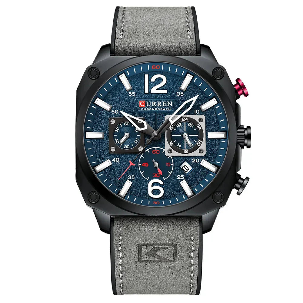 Tuvalu Men's Military-Inspired Leather Sports Watch - Quartz Chronograph Timepiece