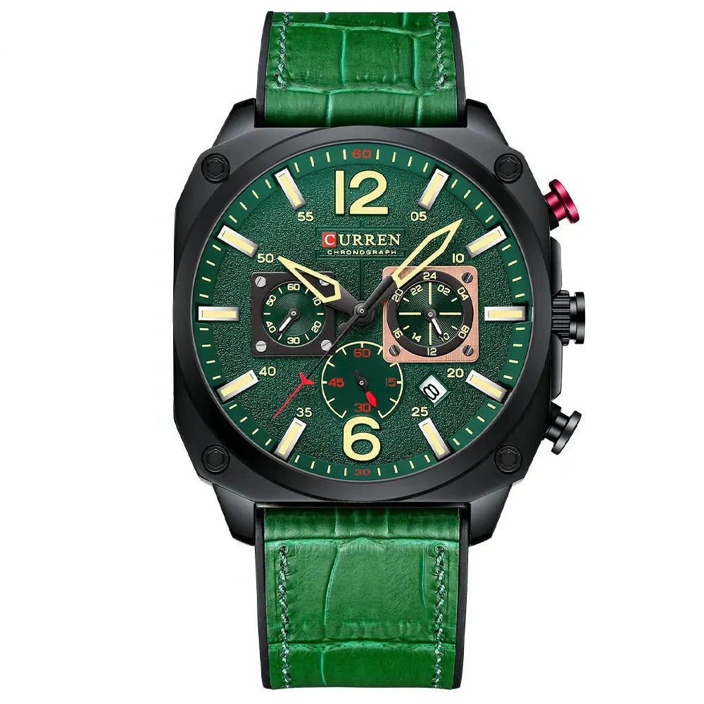 Tuvalu Men's Military-Inspired Leather Sports Watch - Quartz Chronograph Timepiece