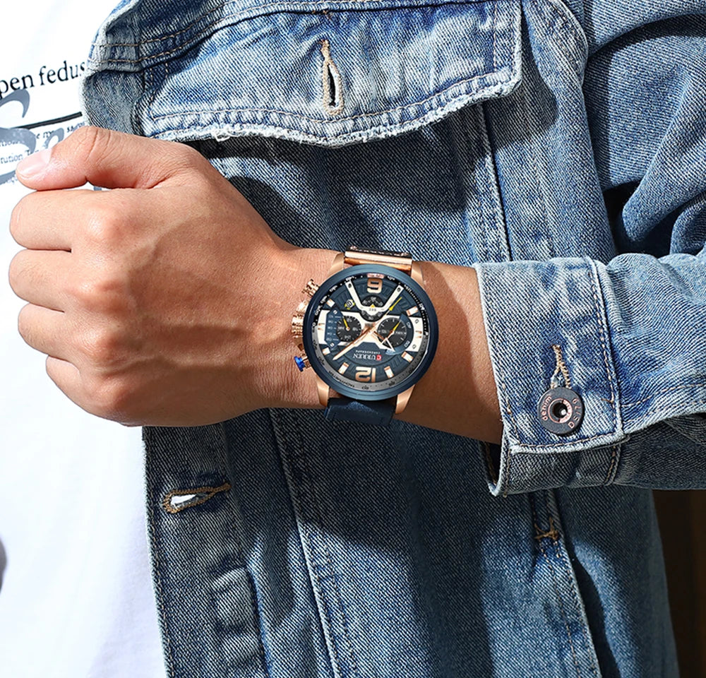 Alder Men's Premium Chronograph Watch | Casual Sport Design with Military Leather