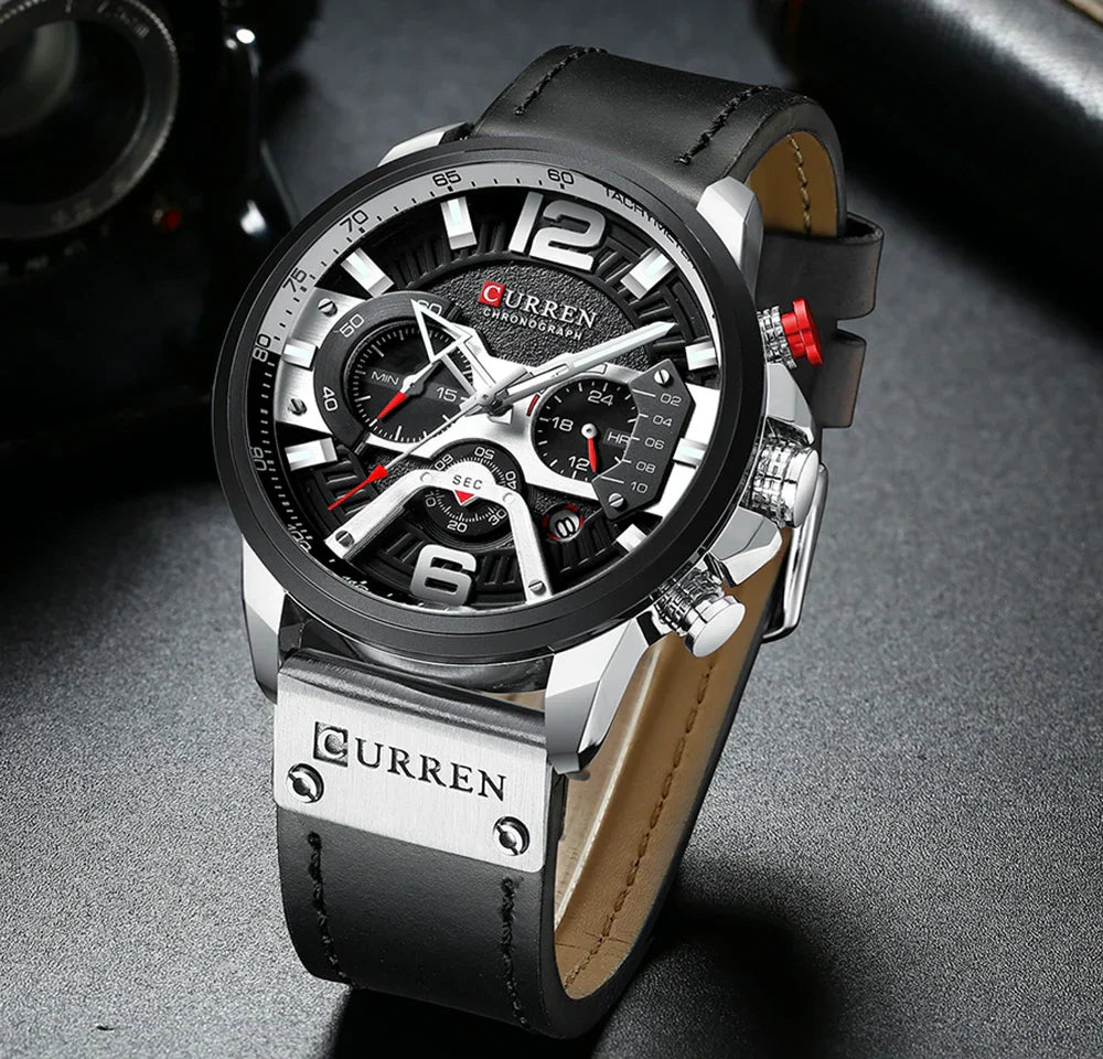 Alder Men's Premium Chronograph Watch | Casual Sport Design with Military Leather