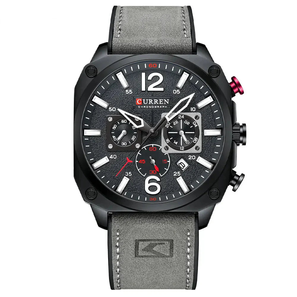 Tuvalu Men's Military-Inspired Leather Sports Watch - Quartz Chronograph Timepiece