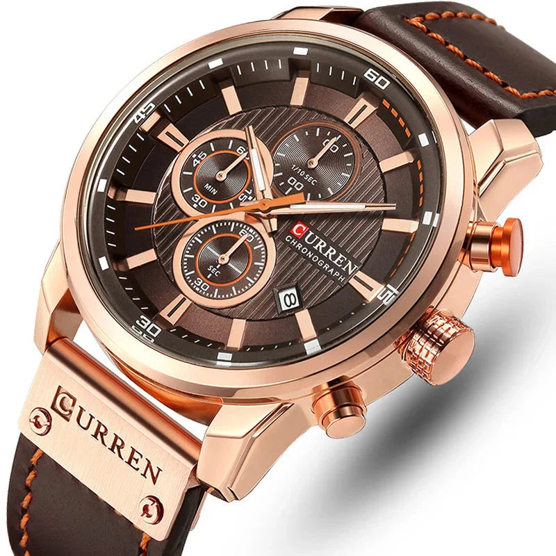 Acacia Men's Leather Sports Watch - Military-Style Quartz Chronograph