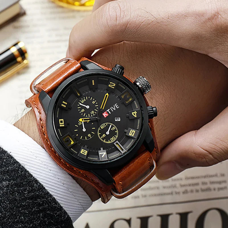 Nauru Classic Men's Quartz Watch - Large Dial with Leather Strap