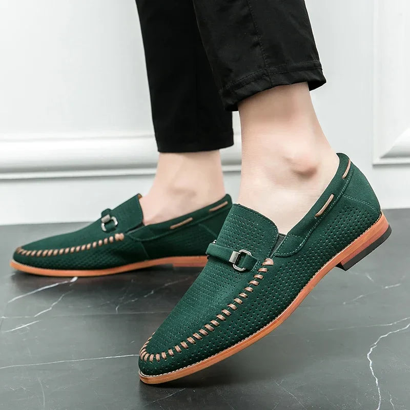 Alden Men's Suede Moccasins - Breathable Hollow Out Genuine Leather
