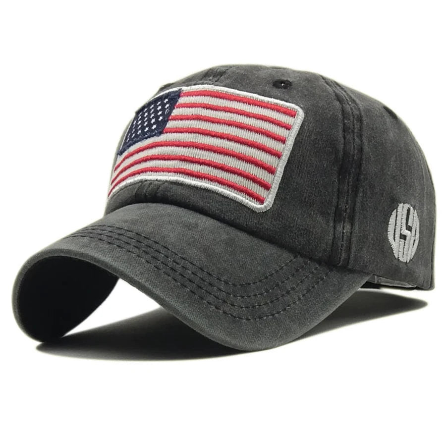 Retro Washed Cotton Men's Baseball Cap with USA Flag Embroidery