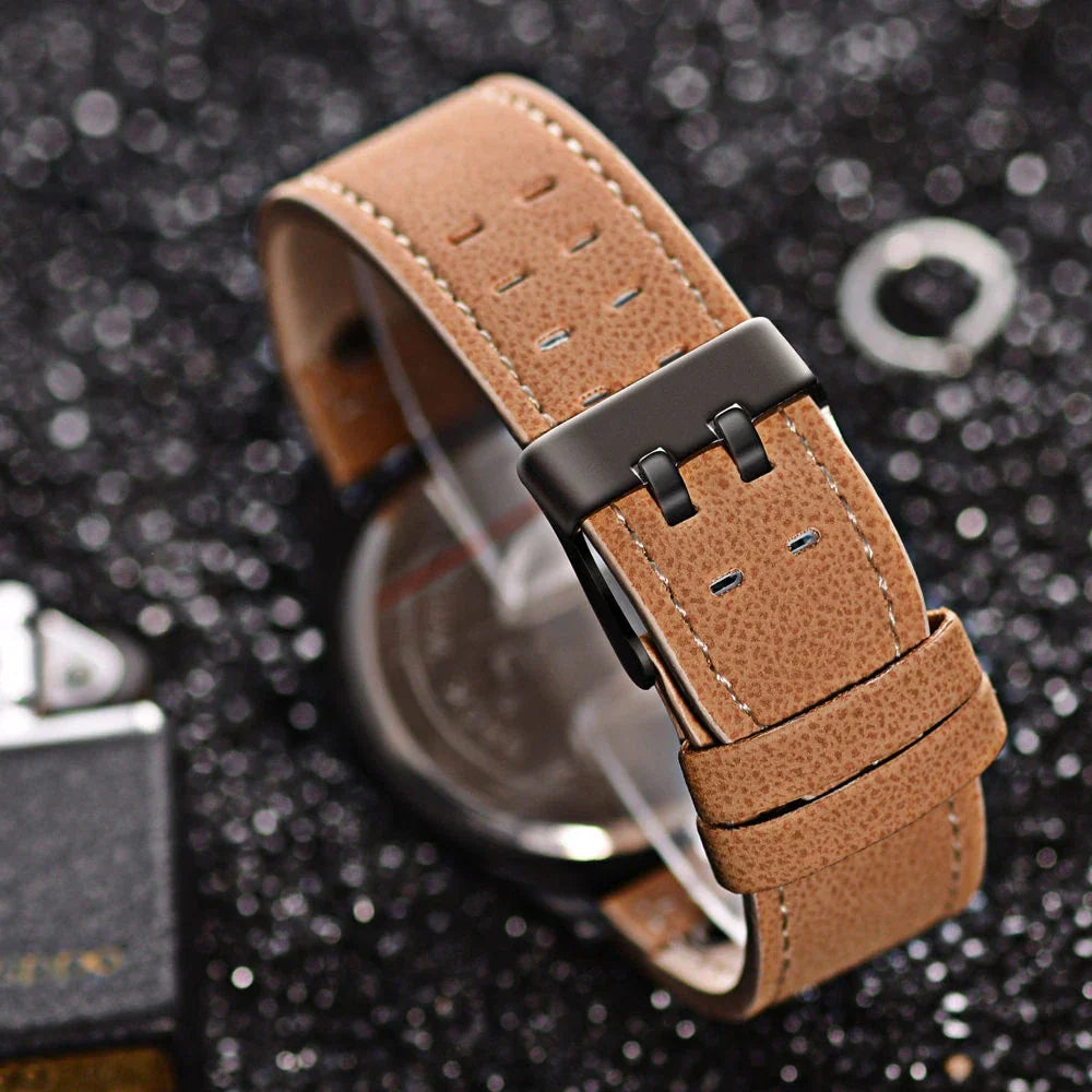 Redwood Men's Military-Style Quartz Watch - Casual Wristwatch with Leather Band