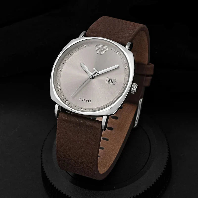 Tomi Men's Minimalist Leather Sports Watch with Calendar - Casual Quartz Timekeeper