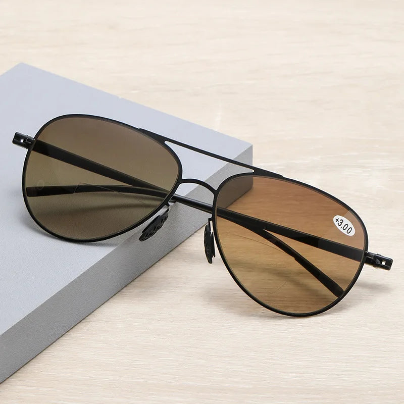 Aristotle Men's Bifocal Reading Glasses - Trendy Double Bridge Sunglasses
