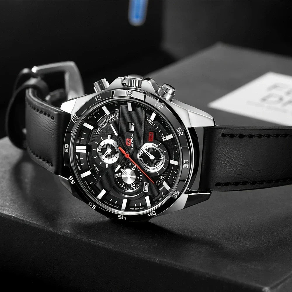Bruce Men's 46mm Racing-Inspired Sports Watch - Large Leather Casual Design
