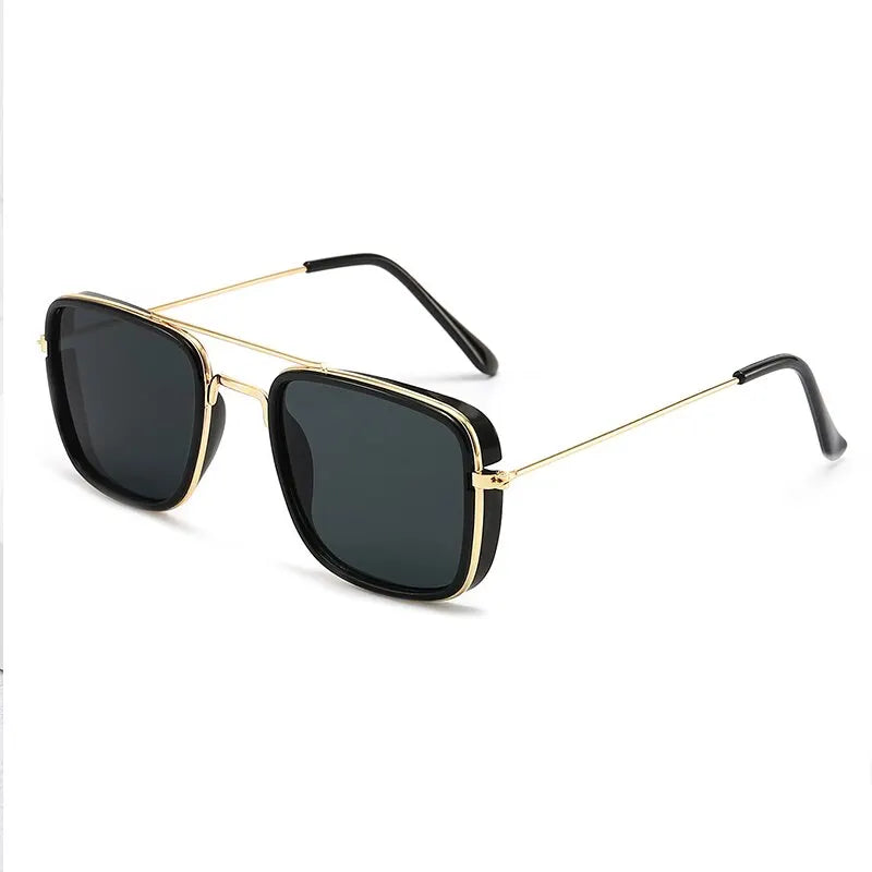 Houston Men's Retro Square Sunglasses - Small Metal Frame with UV Protection