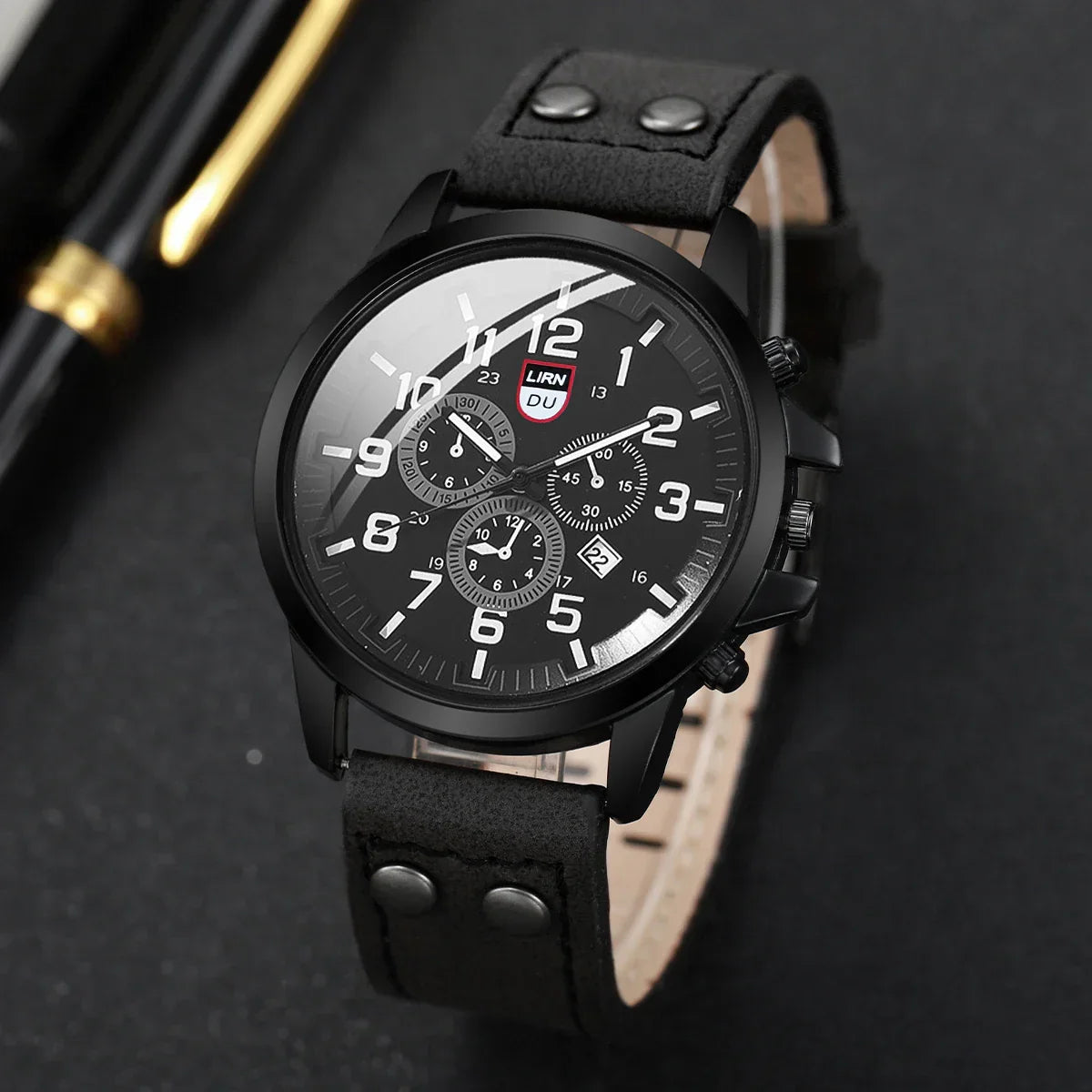 Redwood Men's Military-Style Quartz Watch - Casual Wristwatch with Leather Band