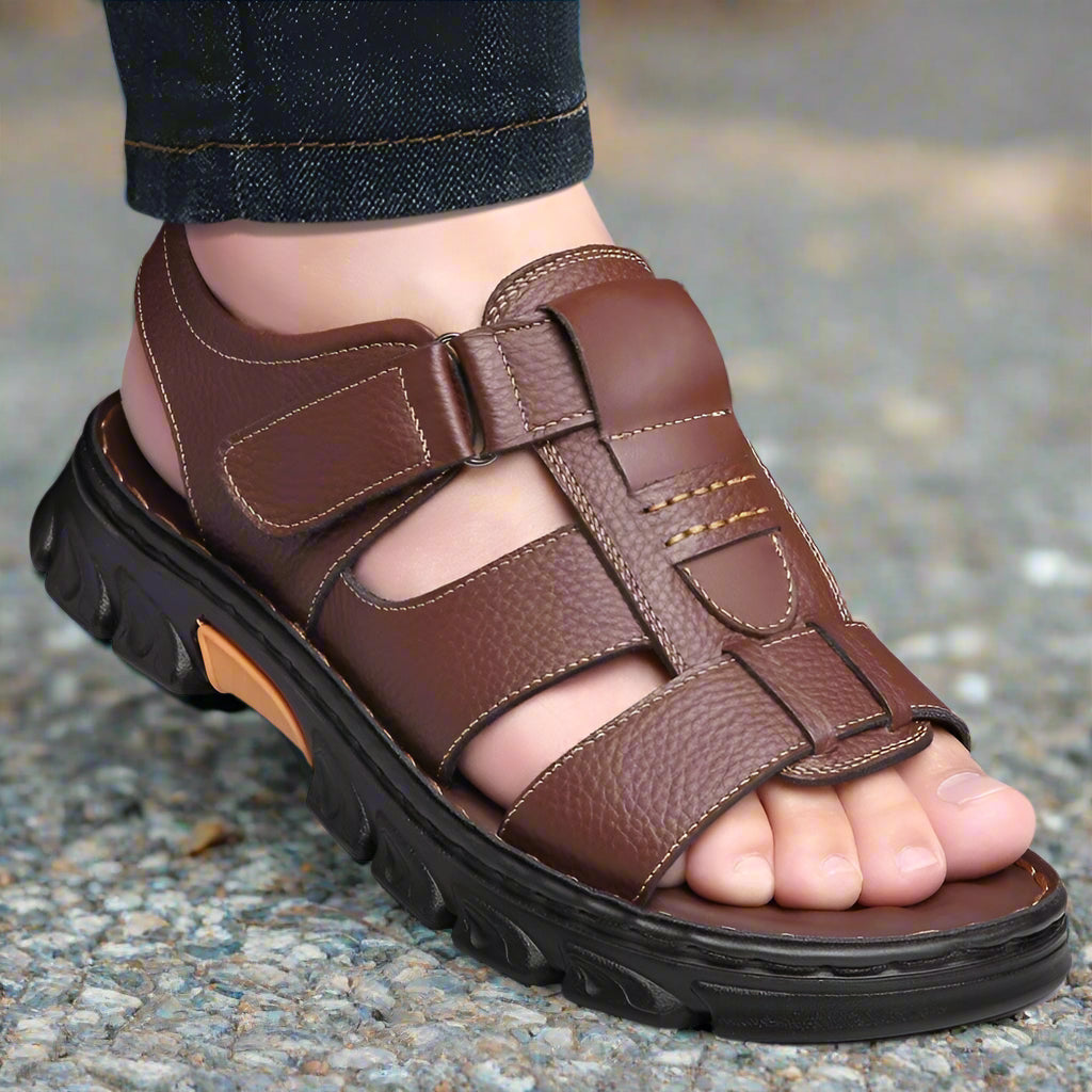 Kai - Authentic Leather Men's Outdoor Massage Sandals with Non-Slip Design