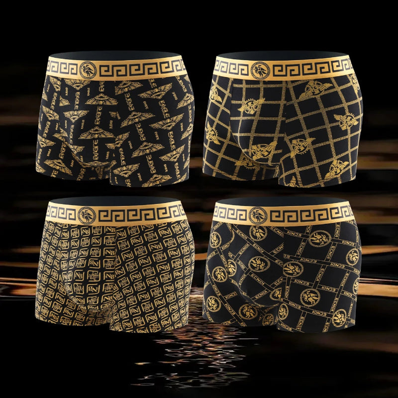 LuxeLayer - Set of 4 Men's Trendy Print Boxers - Stylish and Breathable