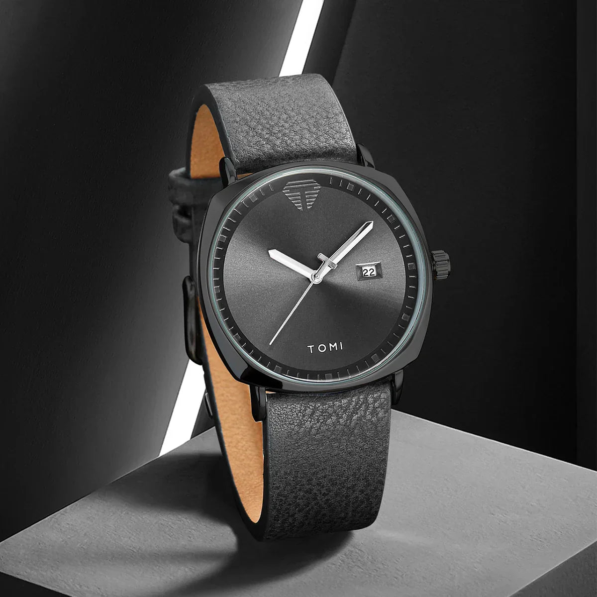Tomi Men's Minimalist Leather Sports Watch with Calendar - Casual Quartz Timekeeper