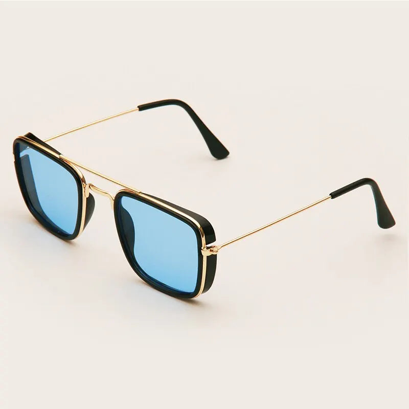 Houston Men's Retro Square Sunglasses - Small Metal Frame with UV Protection