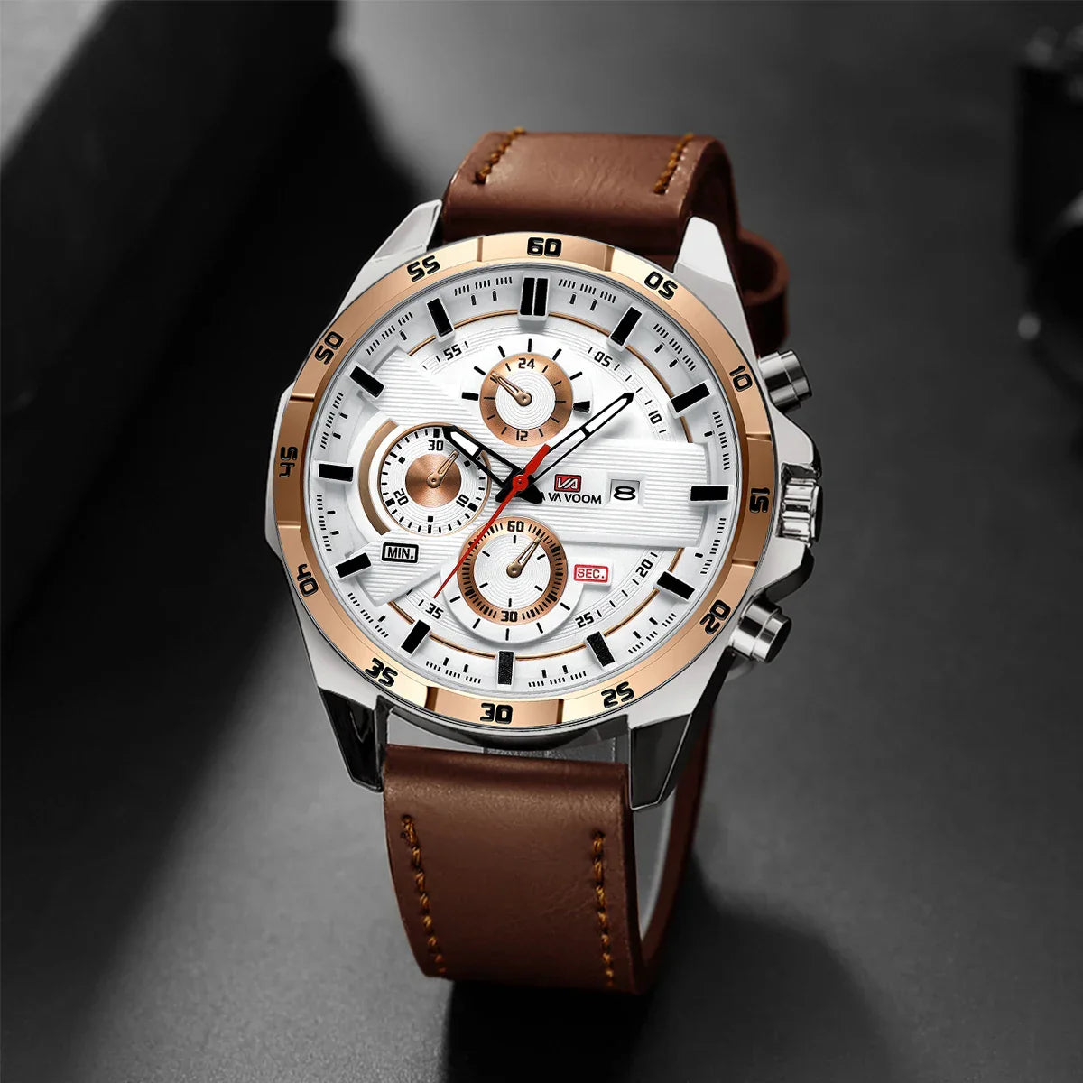 Bruce Men's 46mm Racing-Inspired Sports Watch - Large Leather Casual Design