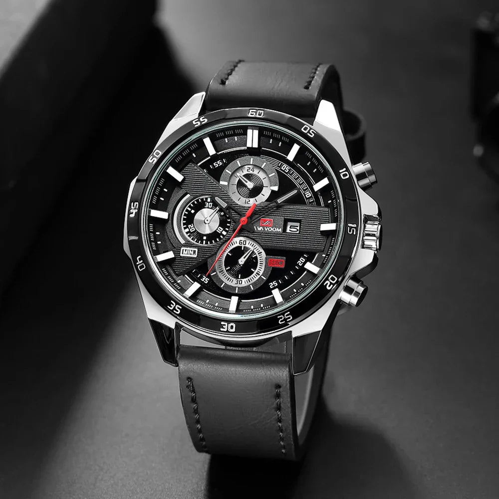 Bruce Men's 46mm Racing-Inspired Sports Watch - Large Leather Casual Design