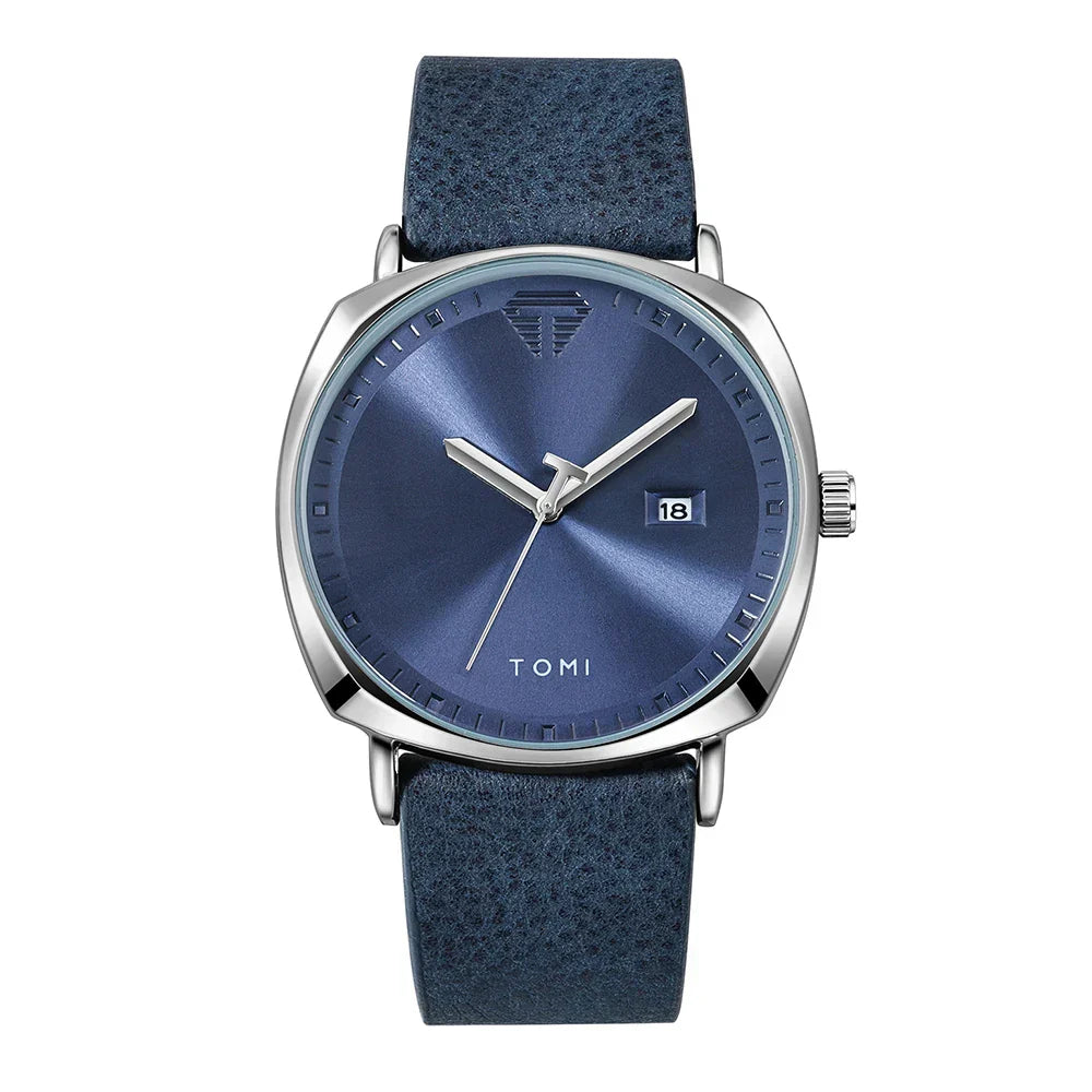 Tomi Men's Minimalist Leather Sports Watch with Calendar - Casual Quartz Timekeeper