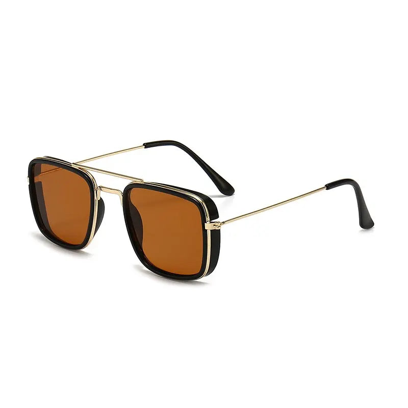 Houston Men's Retro Square Sunglasses - Small Metal Frame with UV Protection