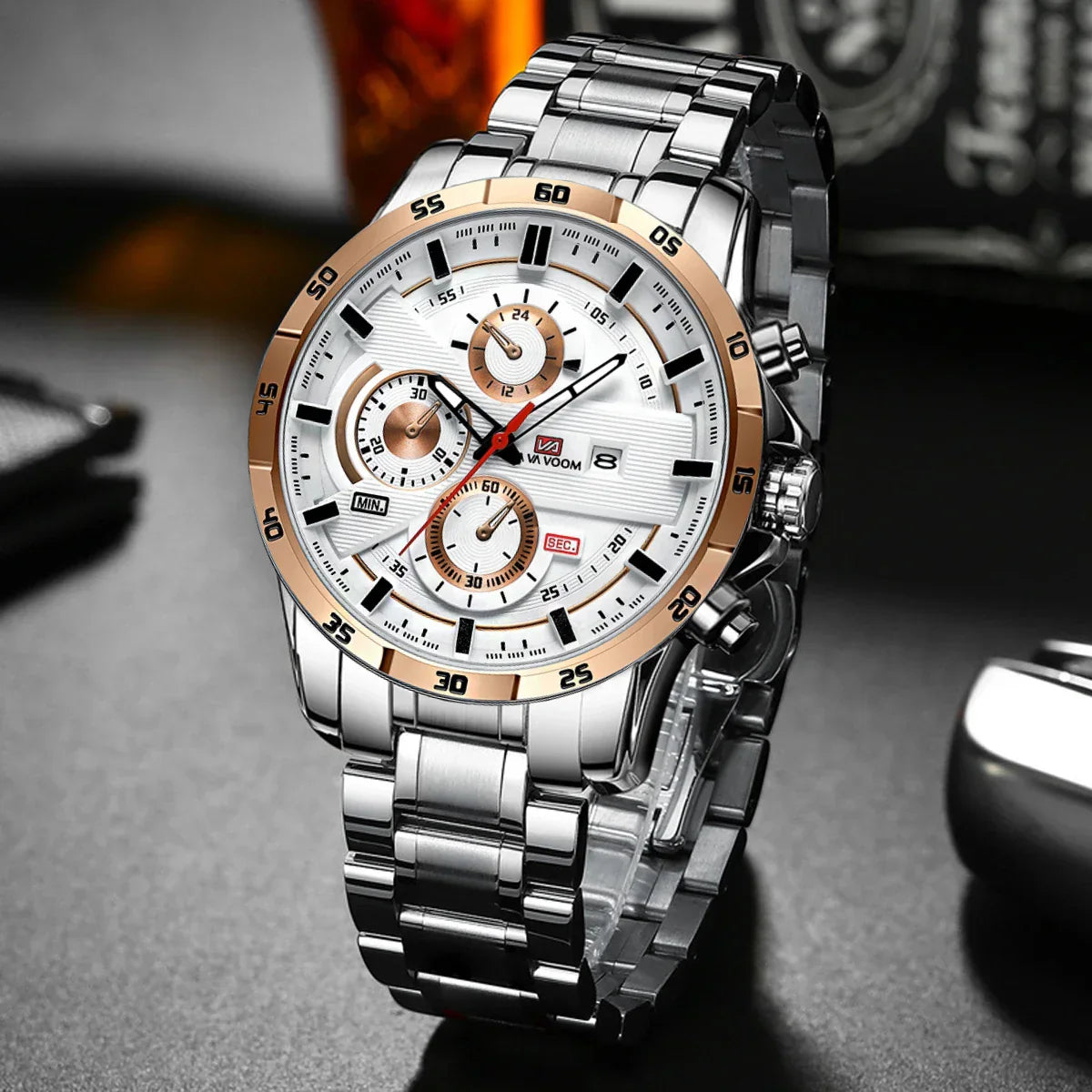 Bruce Men's 46mm Racing-Inspired Sports Watch - Large Leather Casual Design