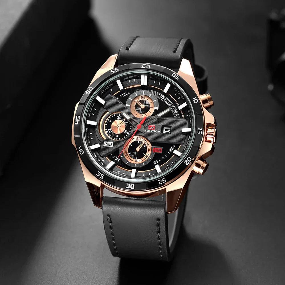 Bruce Men's 46mm Racing-Inspired Sports Watch - Large Leather Casual Design
