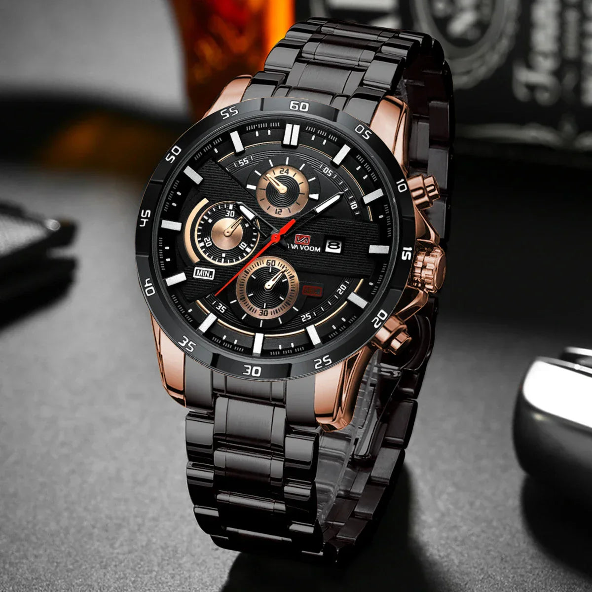 Bruce Men's 46mm Racing-Inspired Sports Watch - Large Leather Casual Design