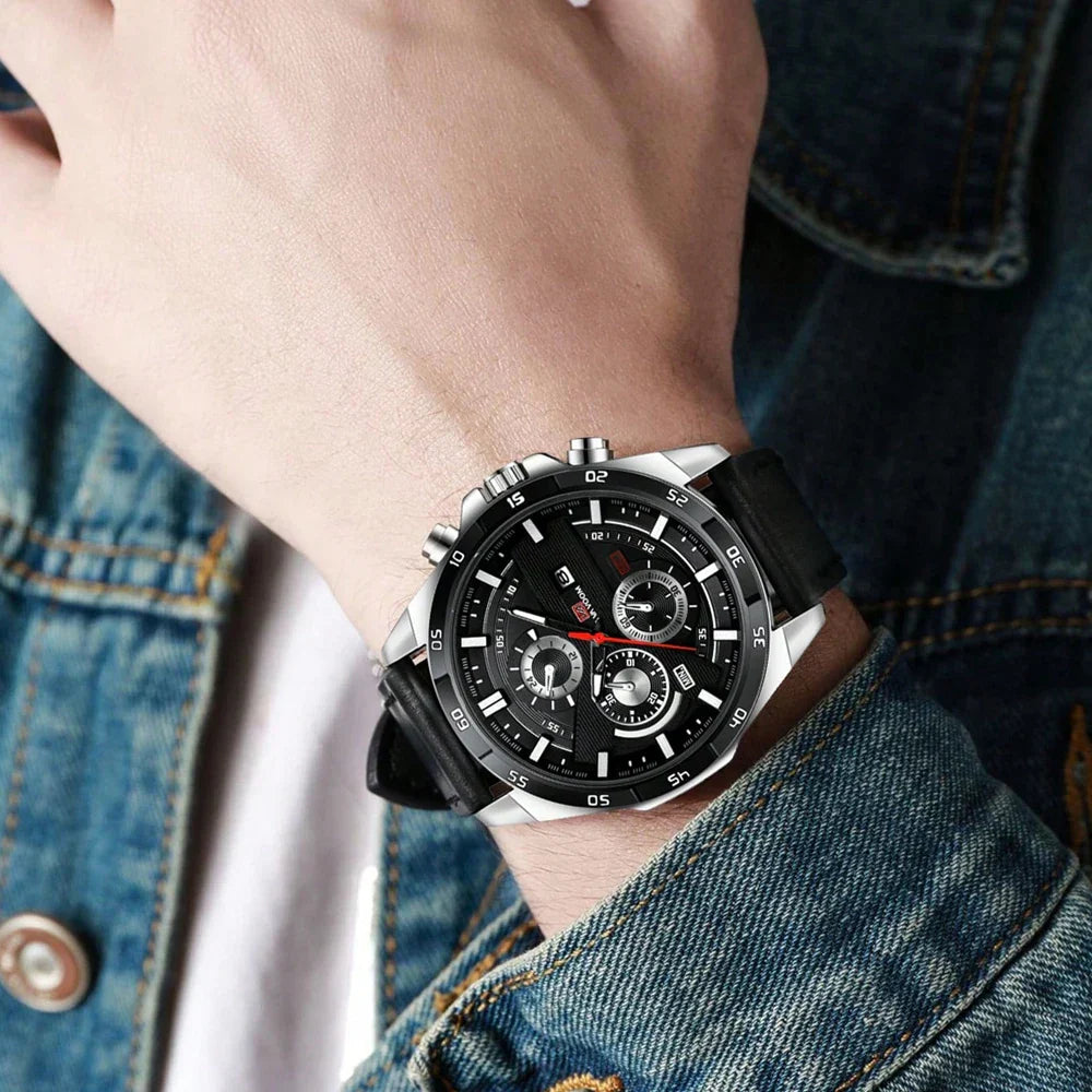 Bruce Men's 46mm Racing-Inspired Sports Watch - Large Leather Casual Design