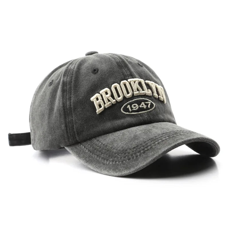 Adjustable Cotton Baseball Cap for Men with Vintage Brooklyn Letter Embroidery