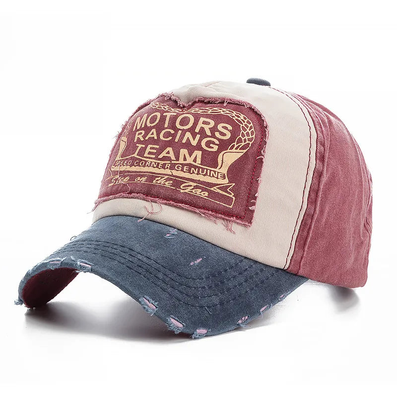 Men's Motor Racing Snapback Cap | Distressed Cotton Baseball Hat