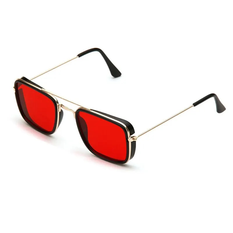 Houston Men's Retro Square Sunglasses - Small Metal Frame with UV Protection
