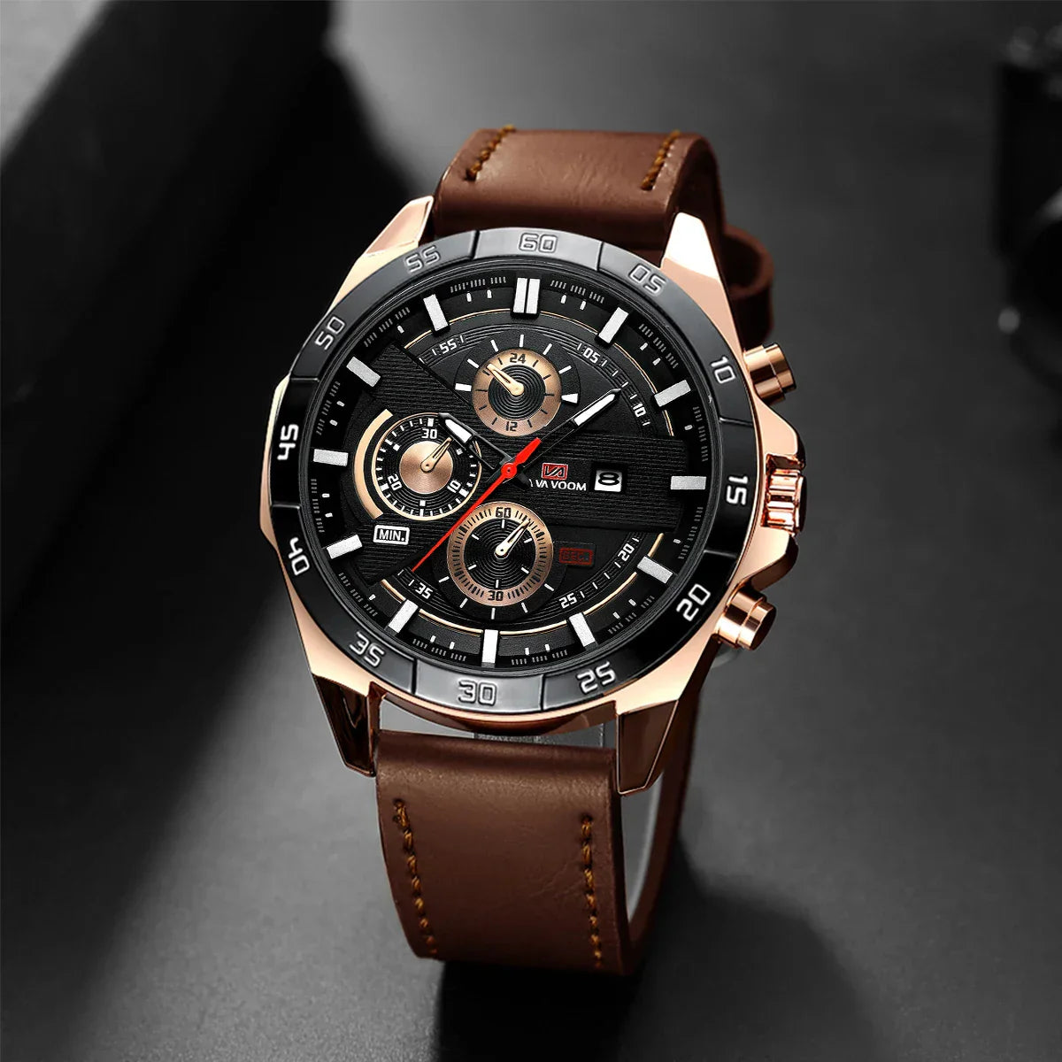 Bruce Men's 46mm Racing-Inspired Sports Watch - Large Leather Casual Design