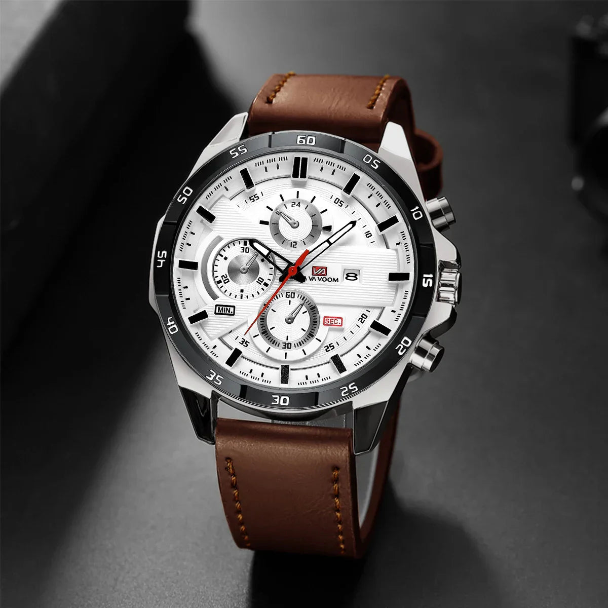 Bruce Men's 46mm Racing-Inspired Sports Watch - Large Leather Casual Design