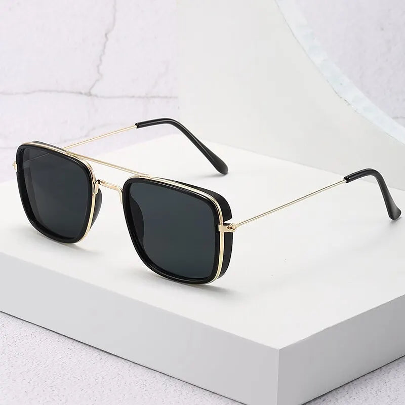 Houston Men's Retro Square Sunglasses - Small Metal Frame with UV Protection