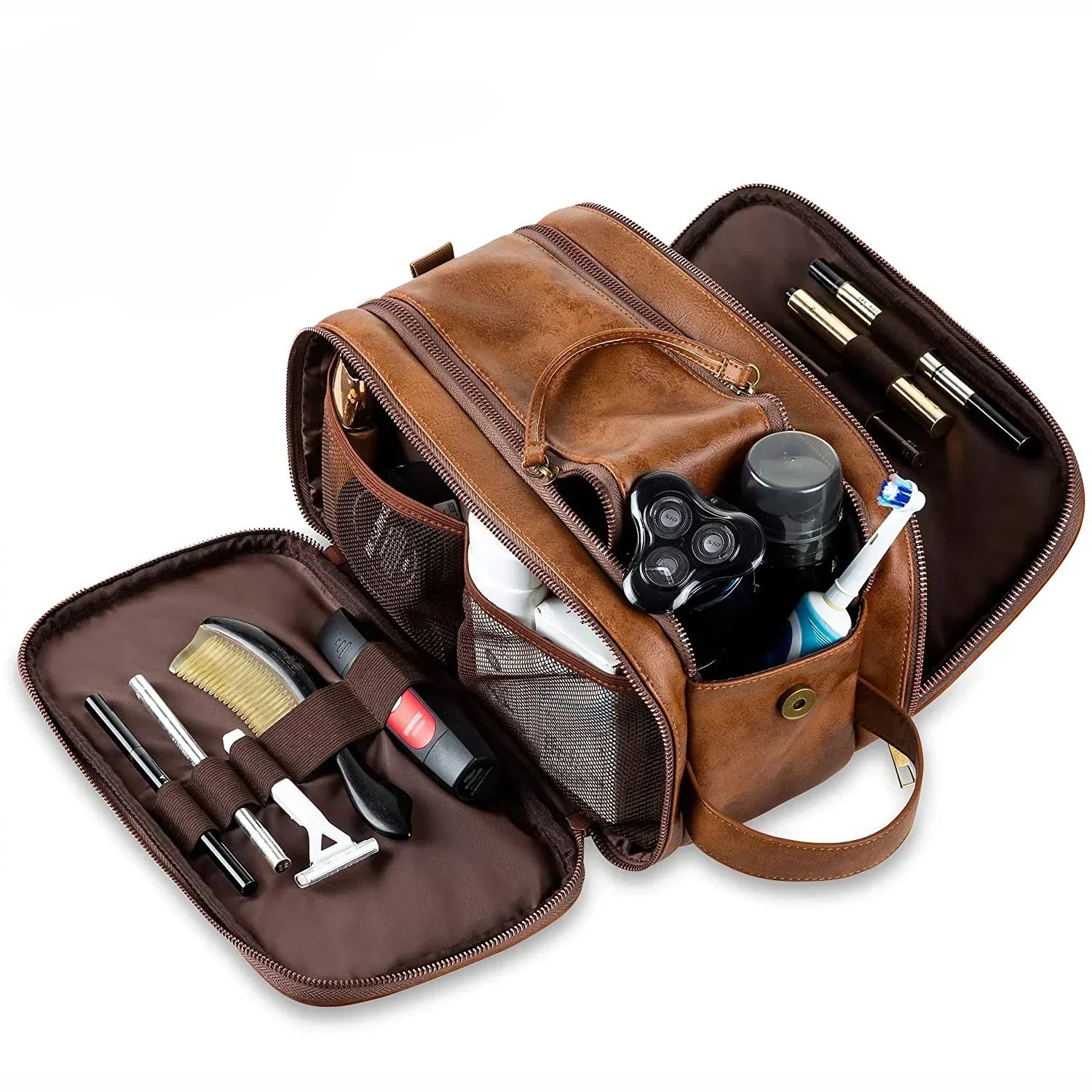 Men's Executive Dopp Kit - Waterproof Leather Travel Toiletry Organizer