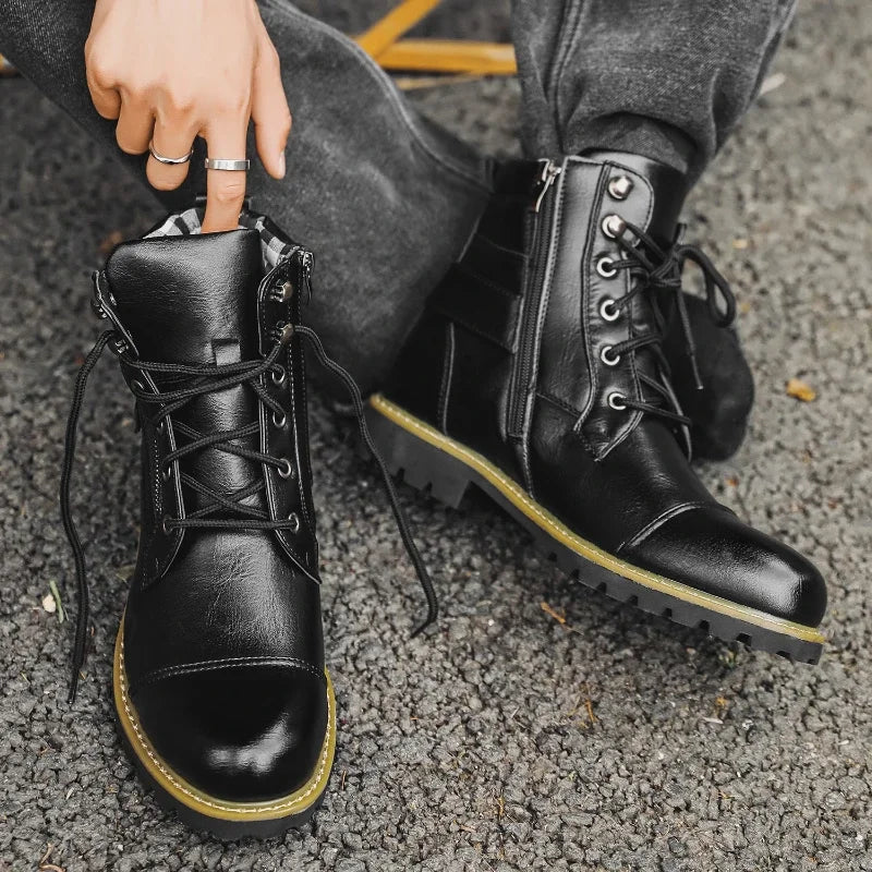 Hunter Men's Leather Ankle Boots with Dual Metal Zippers